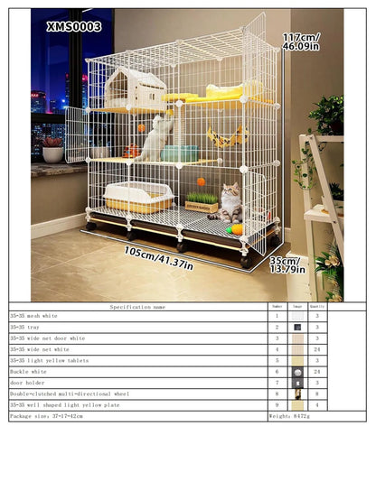 Cat Cage for Home Use, Indoor Double-Layer Villa Cat House, Free Space, Does Not Occupy an Area, Integrated Iron Art Cat Cage