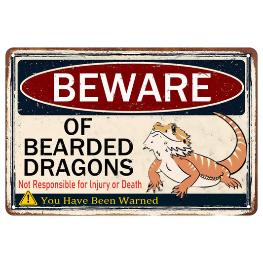 Beware Of Bearded Dragon Sign Reptile Dragons Tank Accessories Bearded Dragon Metal Tin Signs Lizard Stuff Vintage Wall Decor