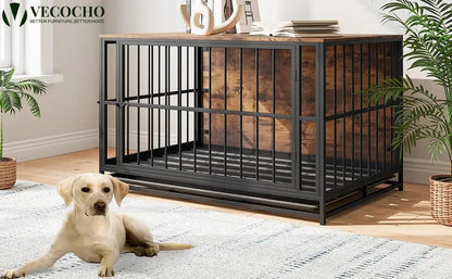 Dog Crate Furniture,Wooden Dog Kennel Indoor,Heavy Duty Dog Cage with Removable Tray, Dog House Double Doors Pet Crate Side