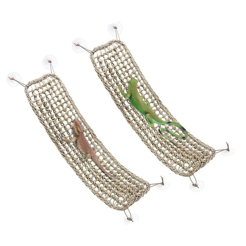 B84B-2 Pack Lizard Reptile Bearded Dragon Hammock Climbing Toy Seagrass Fiber Habitat Accessories For Amphibians