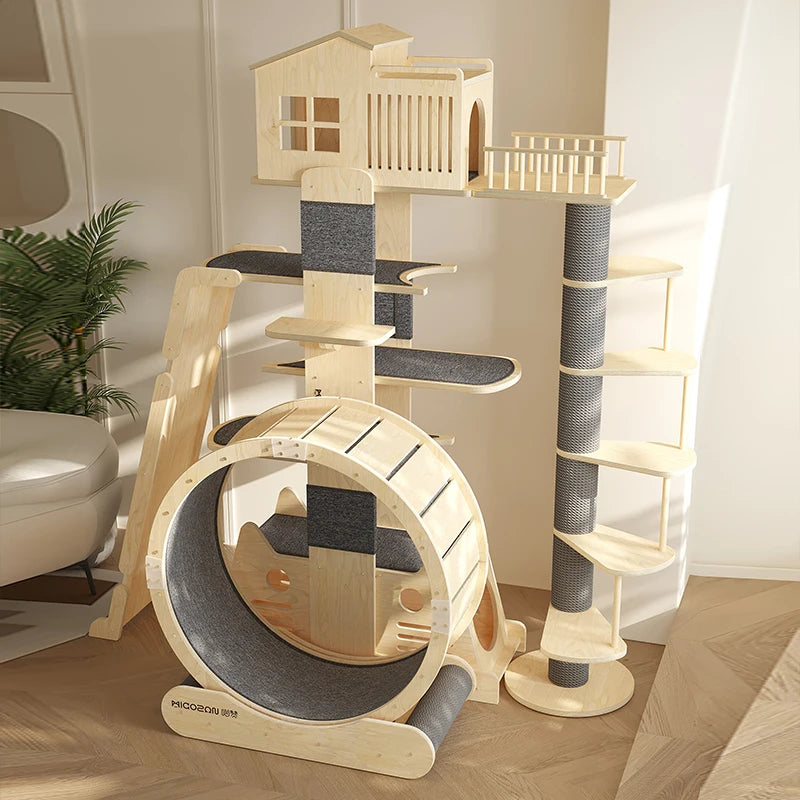 Solid Wood 1 Multi-Level Cat Climbing Frame Large Cat Tower Cat Tree Villa
