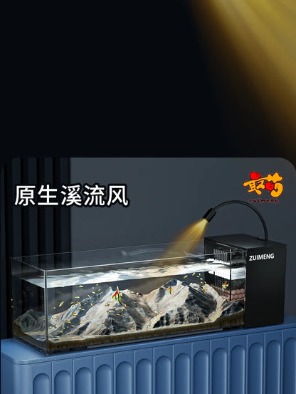 ‌Turtle Aquarium Tank - Fish & Turtle Hybrid Habitat with Stream Landscape, Luxury Villa Ecosystem for Home/Office