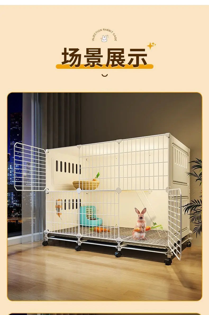 JC Rabbit Cage Household Extra Large Double Layer Indoor Automatic Manure Cleaning Dutch Pig Cage Two-Story Platform Villa
