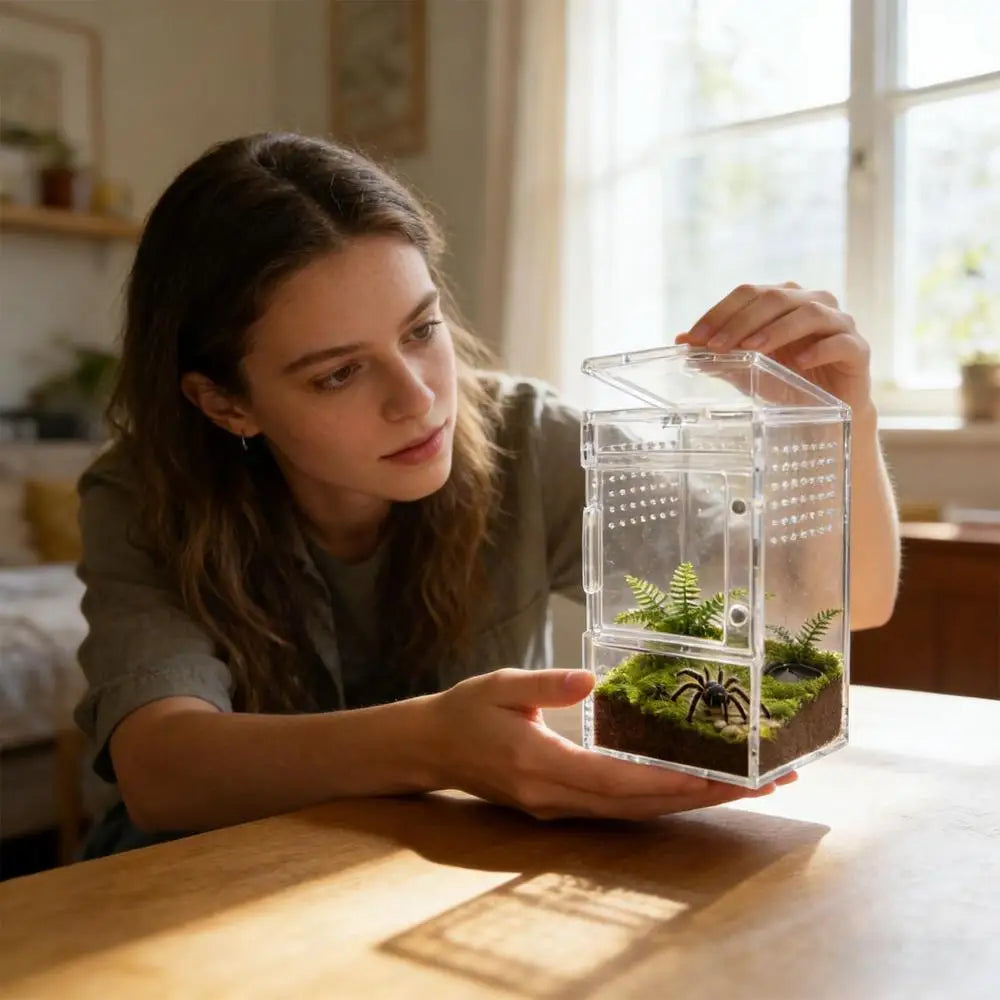 Spider Enclosure Clear Acrylic Reptile Box with Vent Sliding Lid Cage for Jumping Spider Tortoise Snake Gecko Crab Habitat