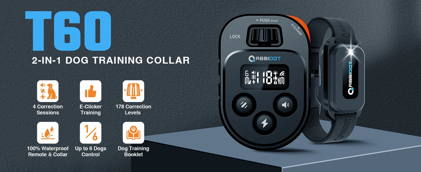 ABBIDOT T60 Dog Training Collar 2 in 1 Strap With E-clicker Electric Shock 4100ft 1250m Waterproof 118 Levels 2024 New Version