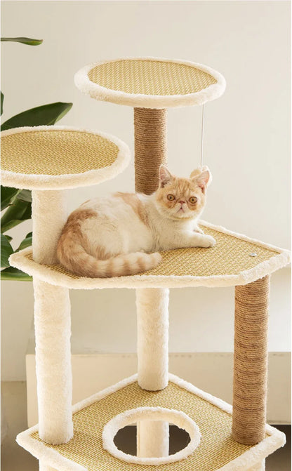 Large Pet Cat Sisal Scratching Tree  Five Tower Houses Scratches Climbing Rattan Mat Pet Cat Tree