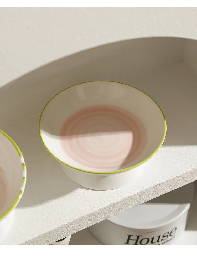 Cat Bowl Ceramic Cat Food Bowl Dog Bowl Food Bowl Rice Bowl Large-diameter Water Bowl Slanted Mouth Bowl Anti Knock Pet Supplies