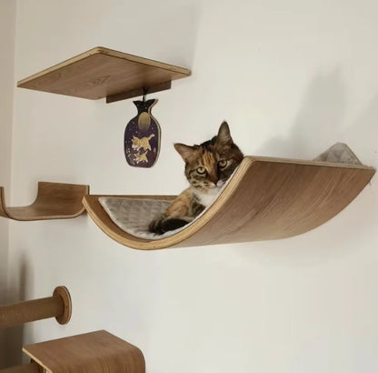 Wooden Cat Tree Tower Wall Mounted Cat Climbing Shelves Hammock Stairs House Cats Walk Playground Pet Furniture Accessories