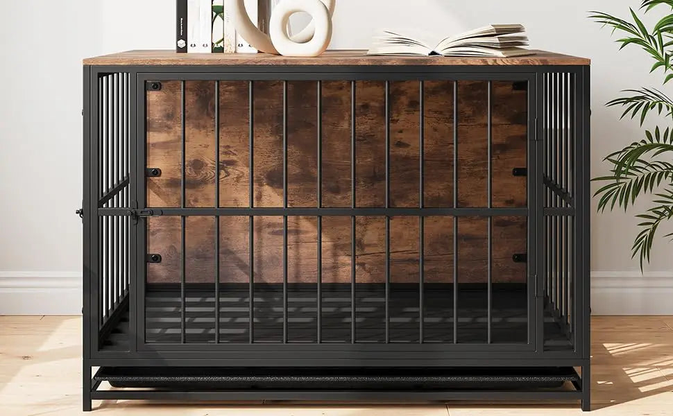 Dog Crate Furniture,Wooden Dog Kennel Indoor,Heavy Duty Dog Cage with Removable Tray, Dog House Double Doors Pet Crate Side