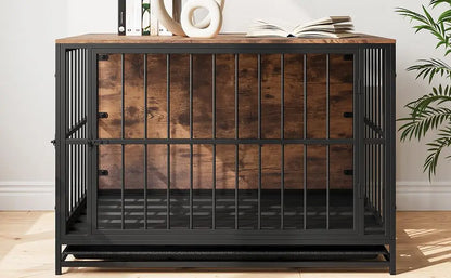 Dog Crate Furniture,Wooden Dog Kennel Indoor,Heavy Duty Dog Cage with Removable Tray, Dog House Double Doors Pet Crate Side