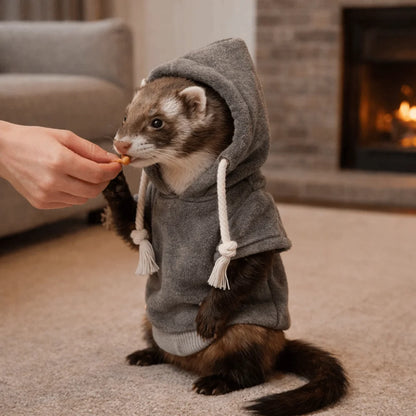 Skin Friendly Elastic Ferret Hoodie Cozy Soft Ferret Pullover Thick Fleece Stylish Drawstring Hamster Coat Daily Party
