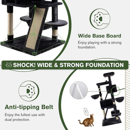 66 Inches Multi-Level Large Cat Tree Tower for Indoor Big Feline/Cozy Plush Perches/Condo/Sisal Scratching Posts/Hammock