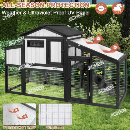 JC Customizable 65.3" Long Chicken Coop and Hen House for 1-2 , Comes with Nesting Boxes, Trays, Perches, Combinable, Black