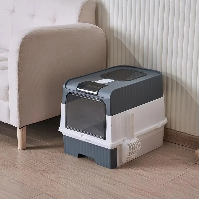 Enclosed Cat Litter Box Extra Large Anti Odor Anti Spill With Transparent Door Covered Cat Toilet Pet Cleaning Products For Cats