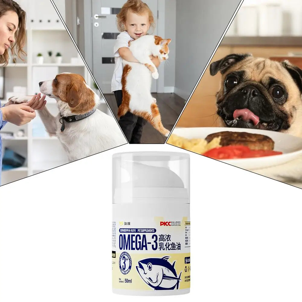 Pet Fish Oil For Cats 50ml Pet Liquid Food Supplements Highly Concentrated Press Type Small Dog Cat Fish Oil Promotes Heart Skin