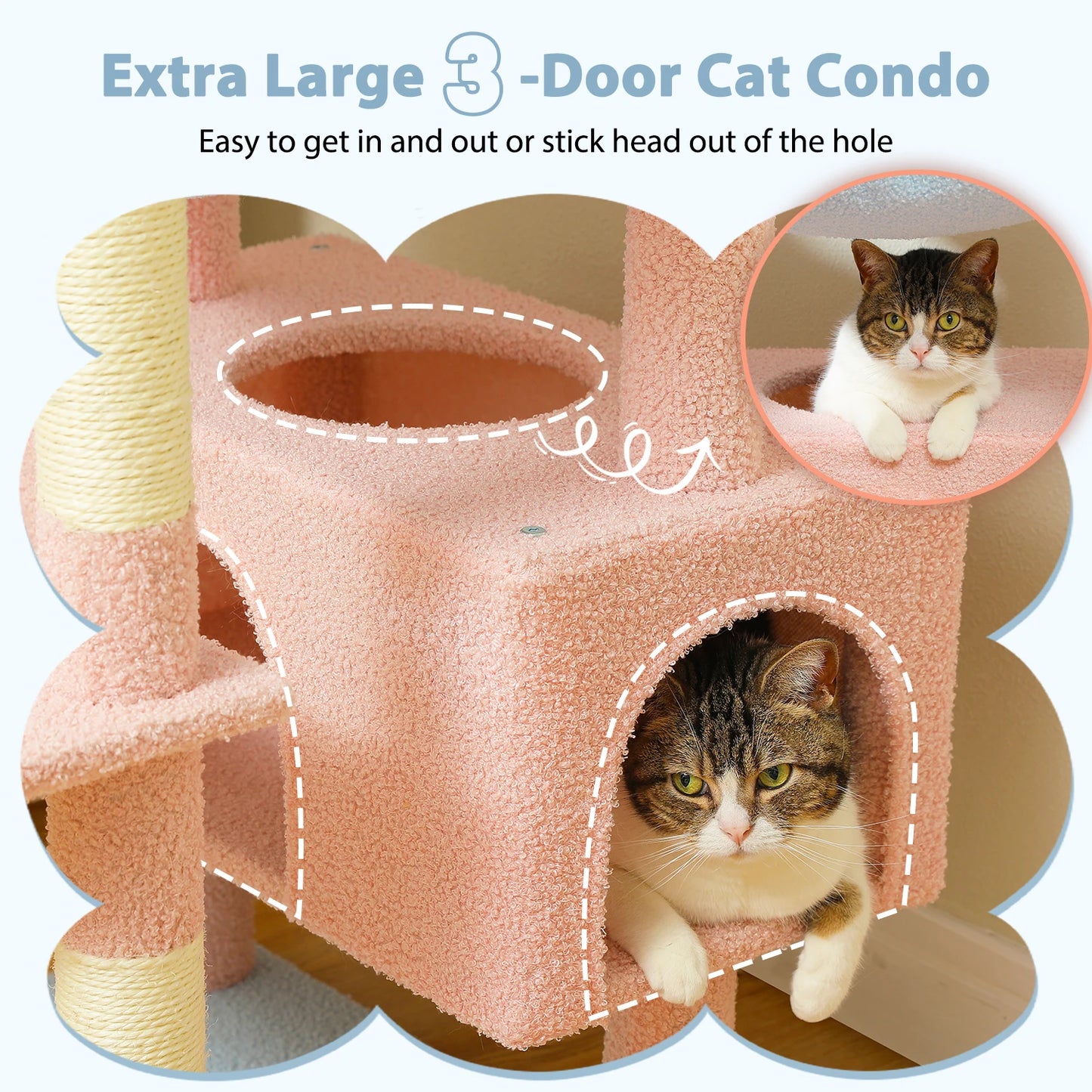 Multi-Level Cat Tree Tower with Scratching Posts&Board, Hammock, Cat Condo, Spacious Top Perch,Dangling Balls for Indoor Cats