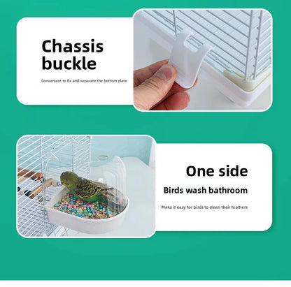 Birdcage for Budgerigars - Large Villa-Style British-Inspired Metal Display Cage with Horizontal Wire Base for Parakeets