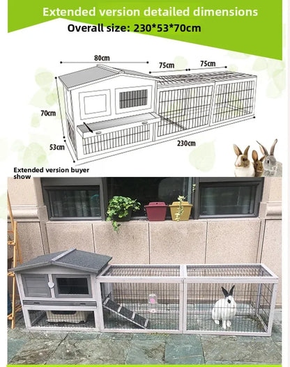 Rabbit Cage Large Size Rabbit Hutch House Breeding Cage Home Tent Villa Rainproof Antiseptic Yard Balcony Double Garden