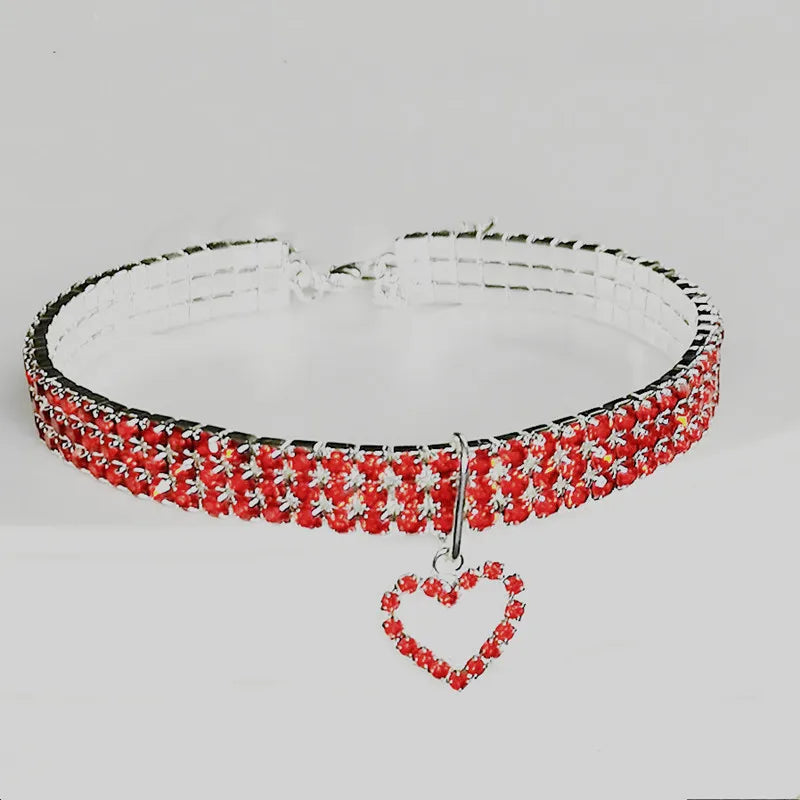 2025 New Cat Dog Collar Three Row Elastic Rhinestone Pet Collars Love Decoration Necklace Puppy Kitten Ornament Pets Supplies