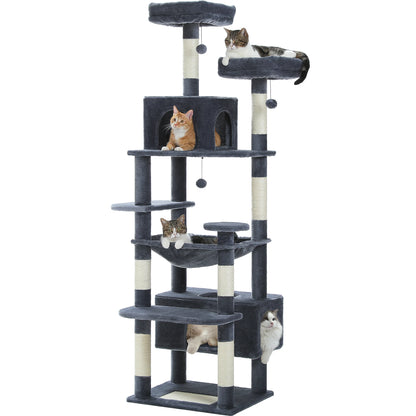 Multi-Level Cat Tree Tower with Scratching Posts&Board, Hammock, Cat Condo, Spacious Top Perch,Dangling Balls for Indoor Cats