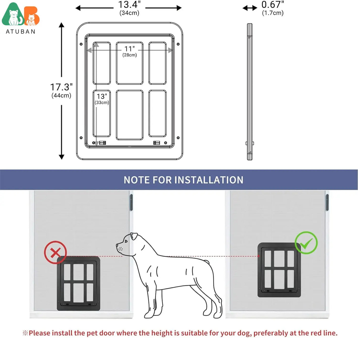ATUBAN Dog Door for Sliding Door,Lockable Dog Screen Door with Magnetic Closure Easy Install Pet Door for Dogs Cats,11"x13"White