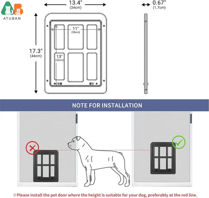 ATUBAN Dog Door for Sliding Door,Lockable Dog Screen Door with Magnetic Closure Easy Install Pet Door for Dogs Cats,11"x13"White