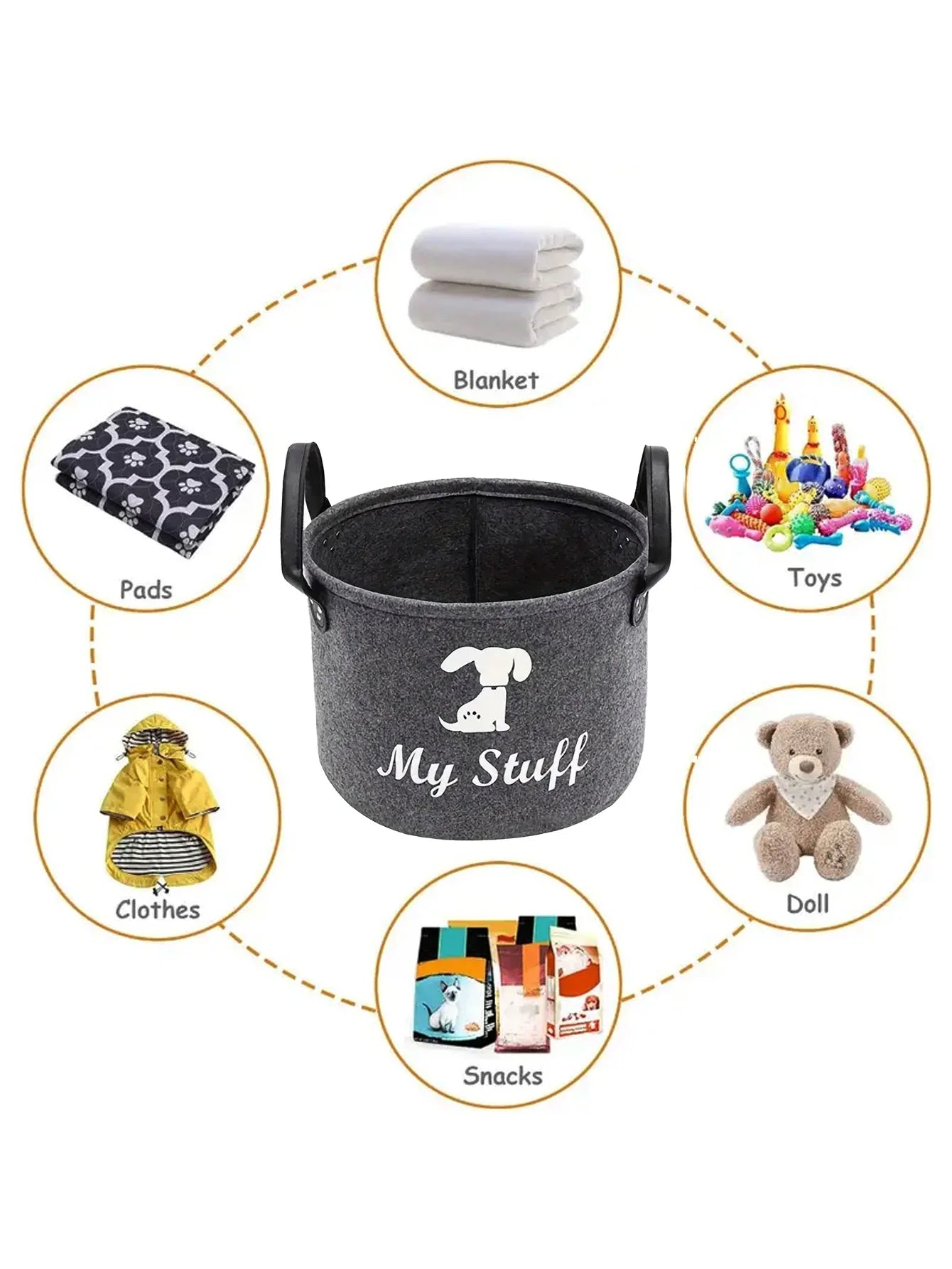 Felt Pet Toy Box Pet Toy Storage Basket Dog Toy Box Special Storage Basket for Organizing Pet Supplies Blanket Pet Storage Box