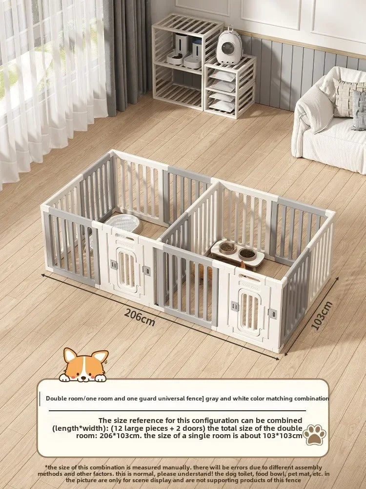 Gray and white color dog fence, foldable pet guardrail combination, small and medium-sized dog cage, indoor isolation fence