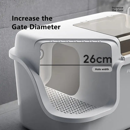 Large Cat Litter Boxes Corridor Style Design Enclosed Litter Tray Odor Splash-Proof Kitten Toilet Convenient Lid Pet Clean