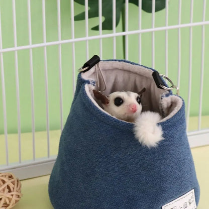 Opening Winter Sugar Glider Pouch Cloth/Plush Hanging Hamster Hanging Bed Soft with Hook Squirrel Bed Cage Autumn