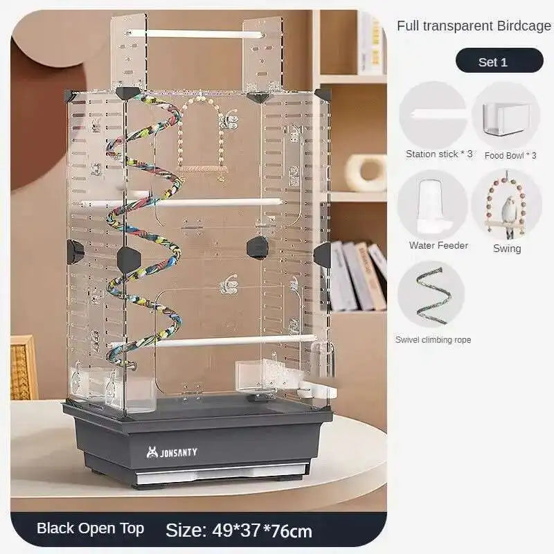 Large Acrylic Splash-proof Breathable Birdcage Fully Transparent Ornamental Bird Cage Parrot Cage Budgie Cockatiel Luxury Villa