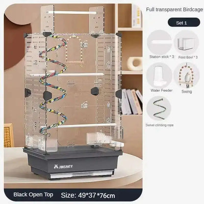 Large Acrylic Splash-proof Breathable Birdcage Fully Transparent Ornamental Bird Cage Parrot Cage Budgie Cockatiel Luxury Villa