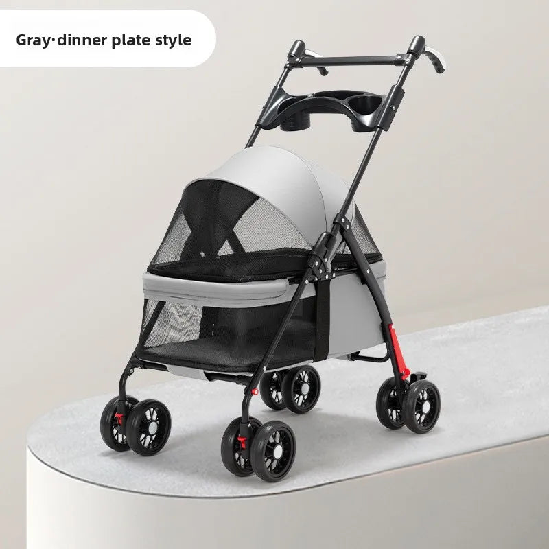 Pet Stroller Dogs Cats Teddy Bear Baby Stroller Small Pet Stroller Light and Foldable Suitable Outdoor Travel Dog Cat Supplies