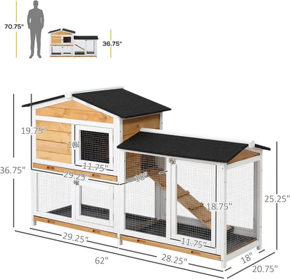 Wooden Bunny Hutch, Guinea Pig Cage, Small Animal Enclosure with Run Area, Removable Tray