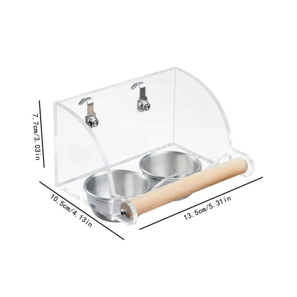 Acrylic Cage Mounted Bird Feeder Anti Splashing Large Capacity Bird Food Dispenser Hangable Detachable Parrots Food Container