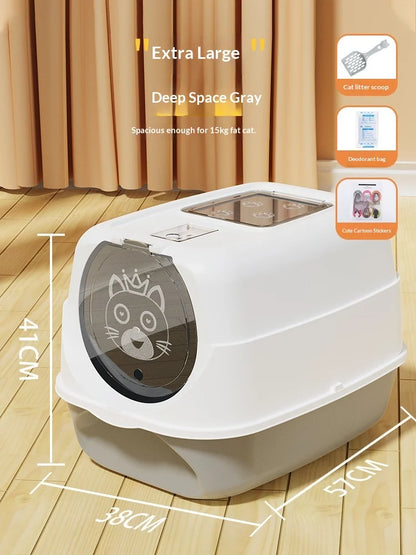 Automatic Self Cleaning Cat Litter Box Covered Closed Large XXL Anti Splash Odor Control Dust Free Easy Clean Privacy Hood Mat