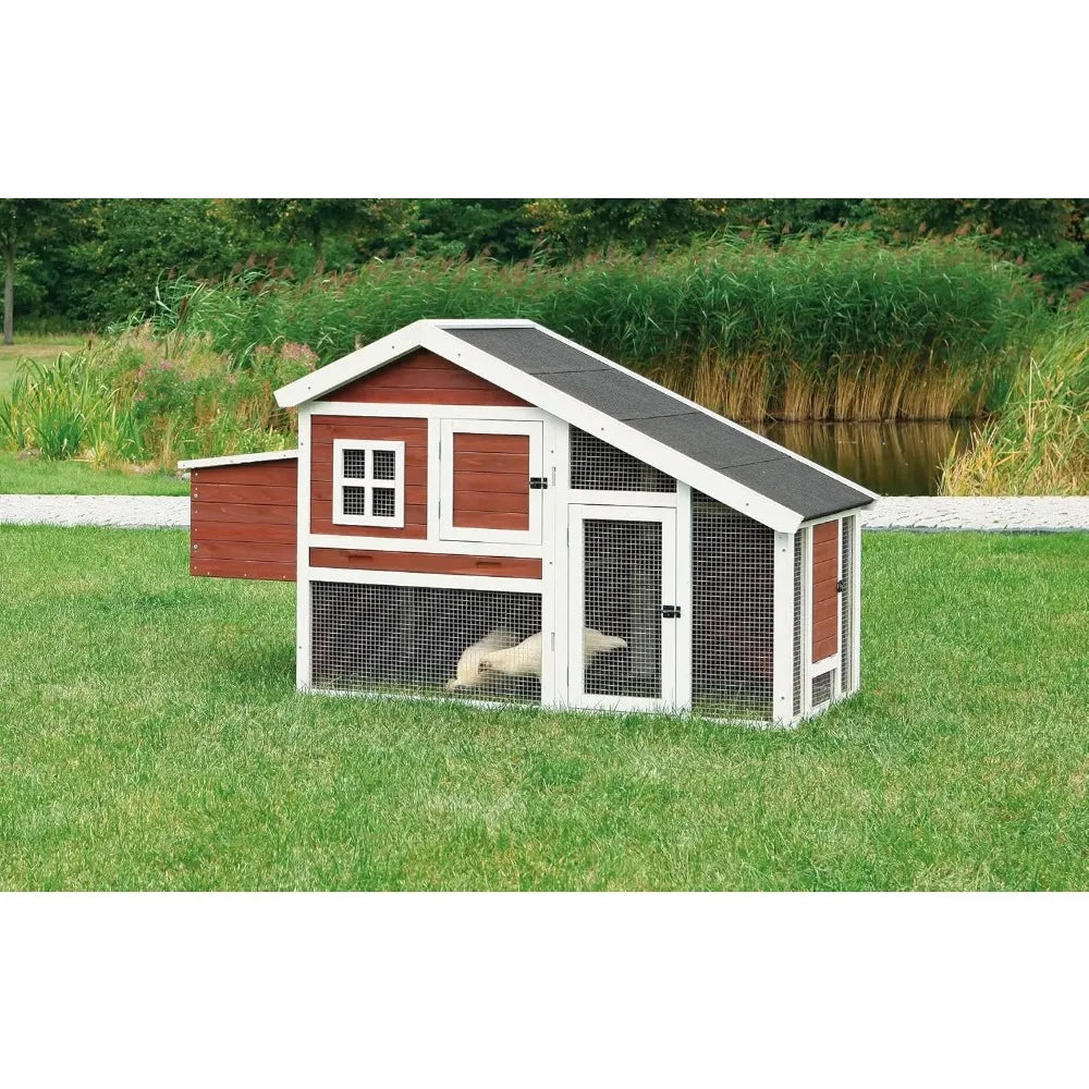natura chicken coop with outdoor run – outdoor hen house with two nesting boxes – easy to clean chicken pen, pull-out plastic t