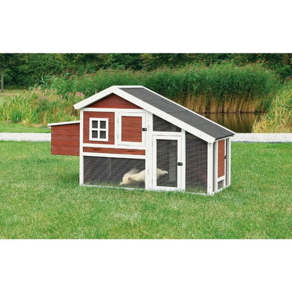 natura chicken coop with outdoor run – outdoor hen house with two nesting boxes – easy to clean chicken pen, pull-out plastic t