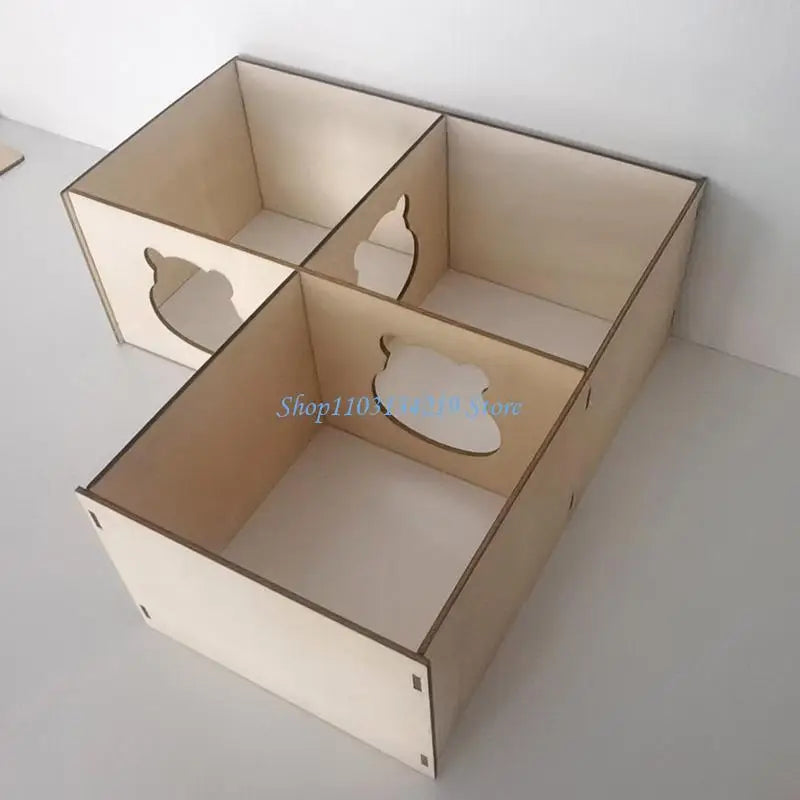 N5KC Hamster Wooden House Multi Chambers Detachable Roof Small Pet Hideout for Dwarf Hamsters Easy to Clean Habitat Decor