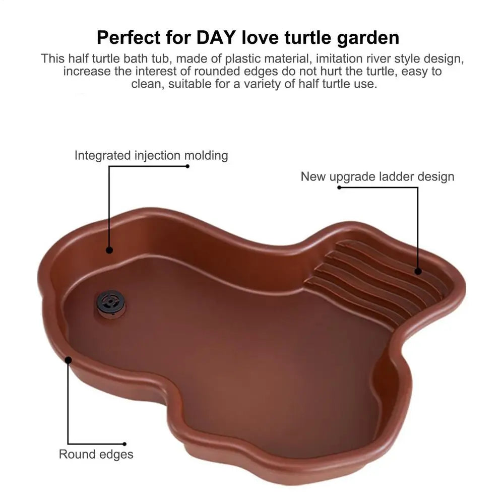 Turtle Feeding Dish Reptile Bathing Pool With Ramp And Basking terrace Aquarium Ornament For Turtle, Bearded Dragon ﻿