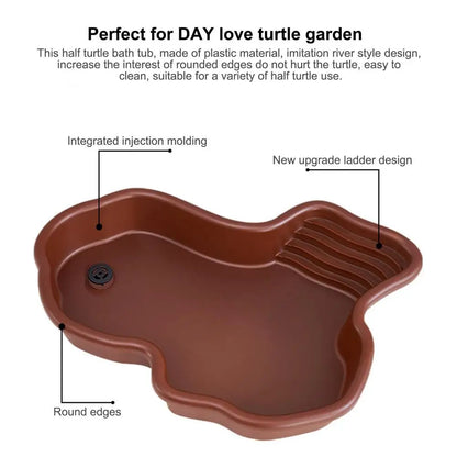 Turtle Feeding Dish Reptile Bathing Pool With Ramp And Basking terrace Aquarium Ornament For Turtle, Bearded Dragon ﻿