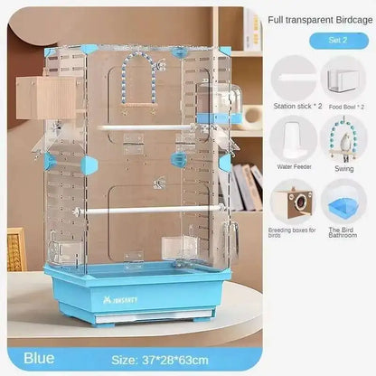 Large Acrylic Splash-proof Breathable Birdcage Fully Transparent Ornamental Bird Cage Parrot Cage Budgie Cockatiel Luxury Villa