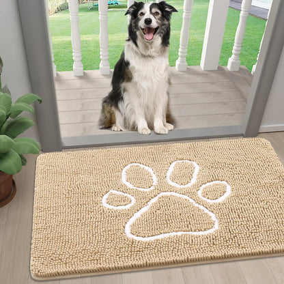 Kitinjoy Ultra Absorbent Chenille Mud Doormat With Paw Print Design Non-Slip Quick-Dry Washable Mats Door Mat for Muddy Dog Paws