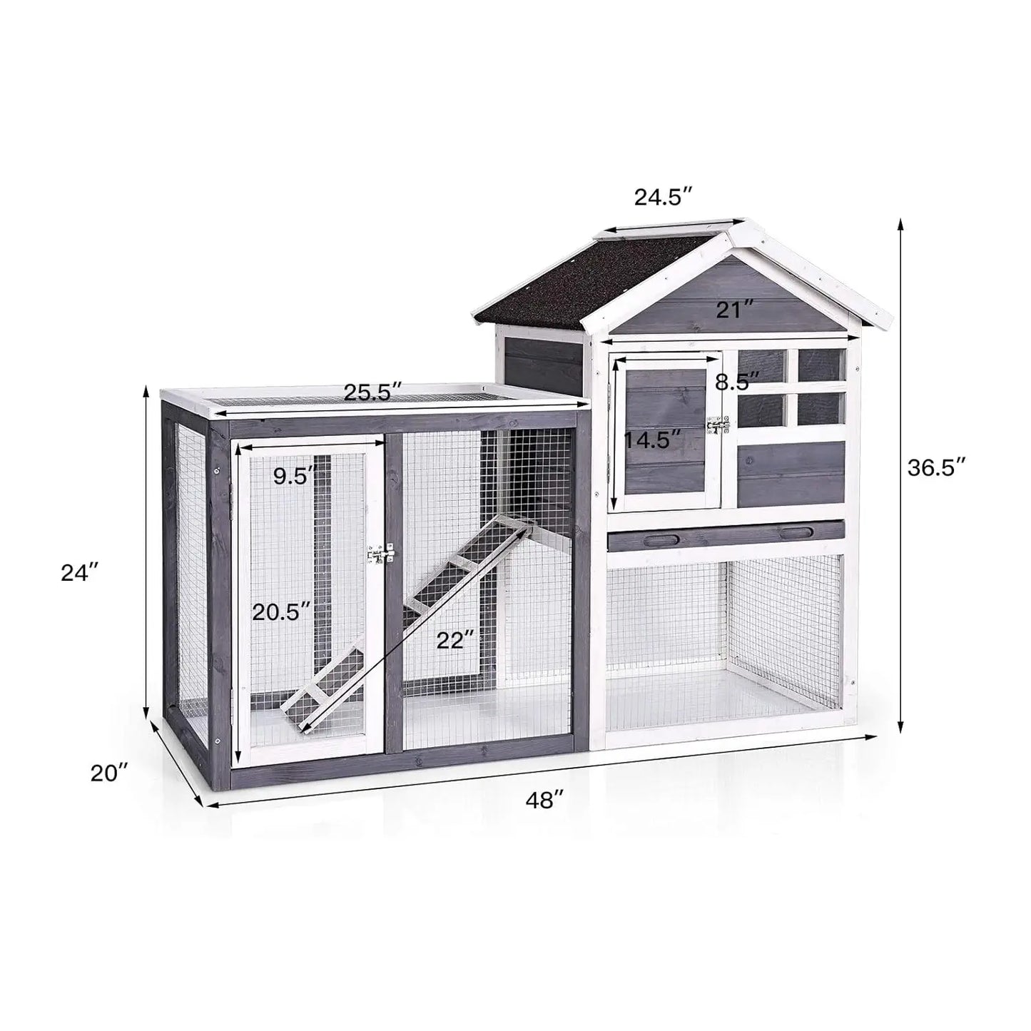 Rabbit Hutch, Indoor Outdoor Bunny Cage with Run, Wooden Rabbit Cage with Waterproof Roof & Pull Out Tray, Chicken Coop Pet