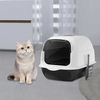 Hooded Cat Litter Box with Lid Large Capacity Cat Toilet with Front Door Flap Removable Large Reusable Sandbox Kitty Litter Tray