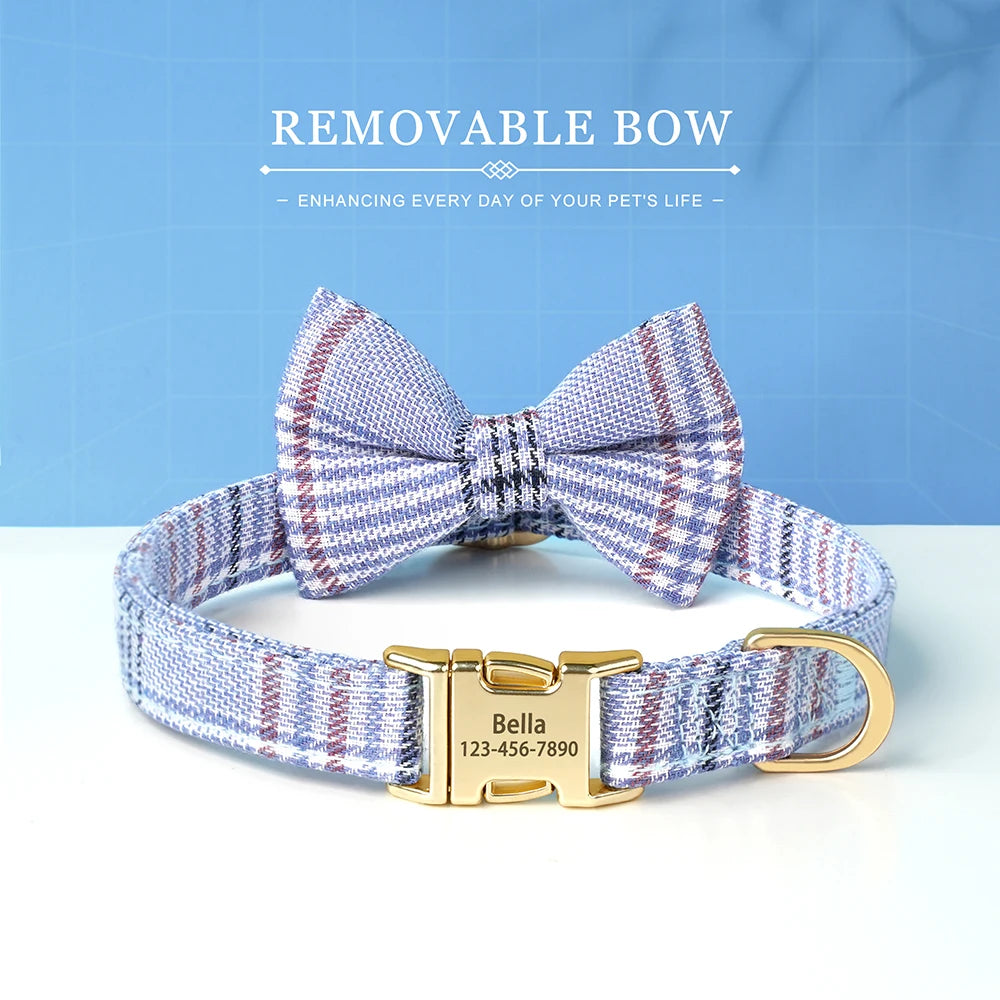 Custom Dog Collar Nylon Puppy Dog Collars With Cute Bowknot Engraved Pet Necklace Dog Collars For Small Medium Dogs Chihuahua