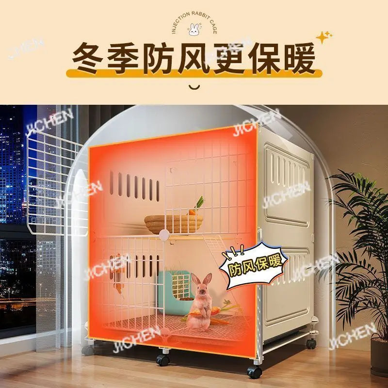 JC Rabbit Cage Household Extra Large Double Layer Indoor Automatic Manure Cleaning Dutch Pig Cage Two-Story Platform Villa