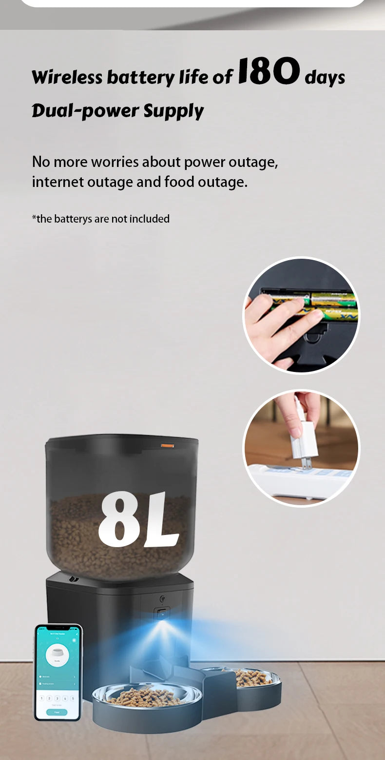 8L Automatic Cat Feeder With 1080p Camera Video 5G WiFi Cat Food Dispenser Pet Smart Voice Recorder Tuya APP Pet Auto Feeder