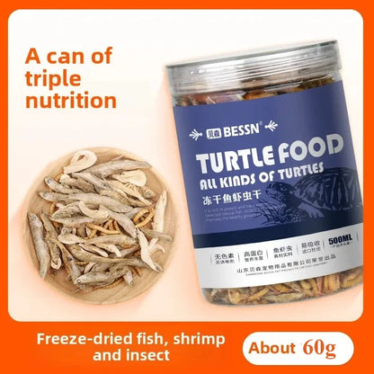 Premium Turtle Food-Dried Shrimp, Mealworms, Freeze-Dried Fish & Insects for Aquatic Turtles, Baby Turtles, and Snapping Turtles