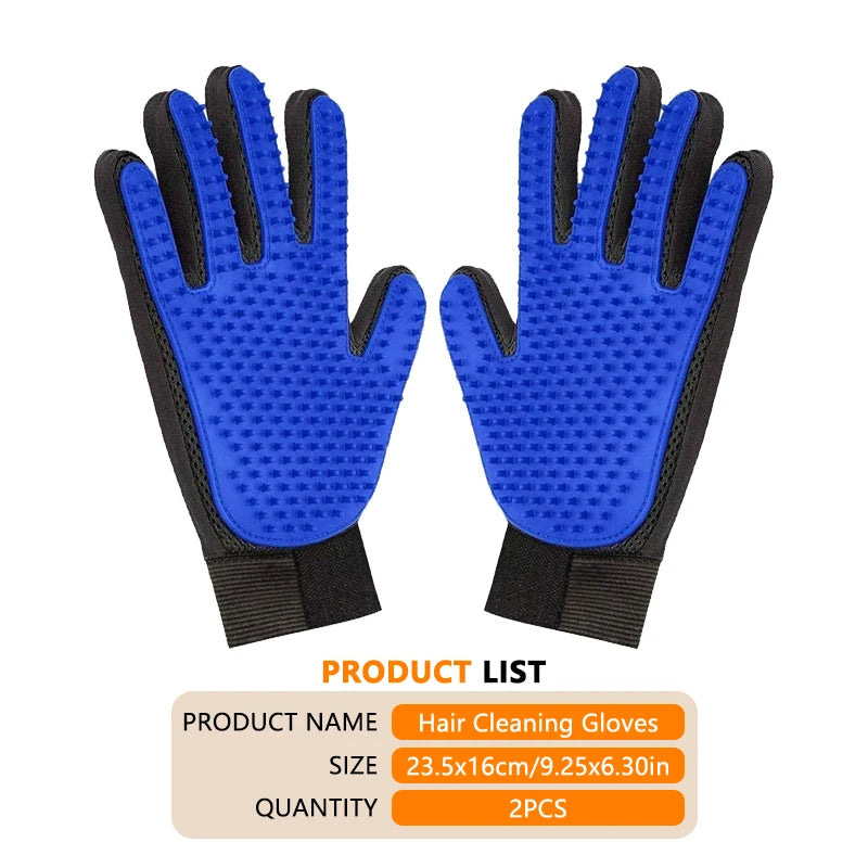 Reusable Double-Sided Pet Hair Removal Glove Anti-Static Grooming Tool for Cats Dogs Soft Brush Mitt for Furniture Carpet Cloth